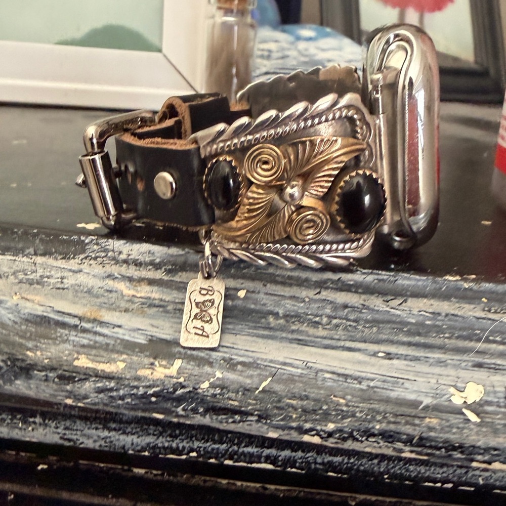 Apple Watchband Vintage SS/12gf/Onyx Native American